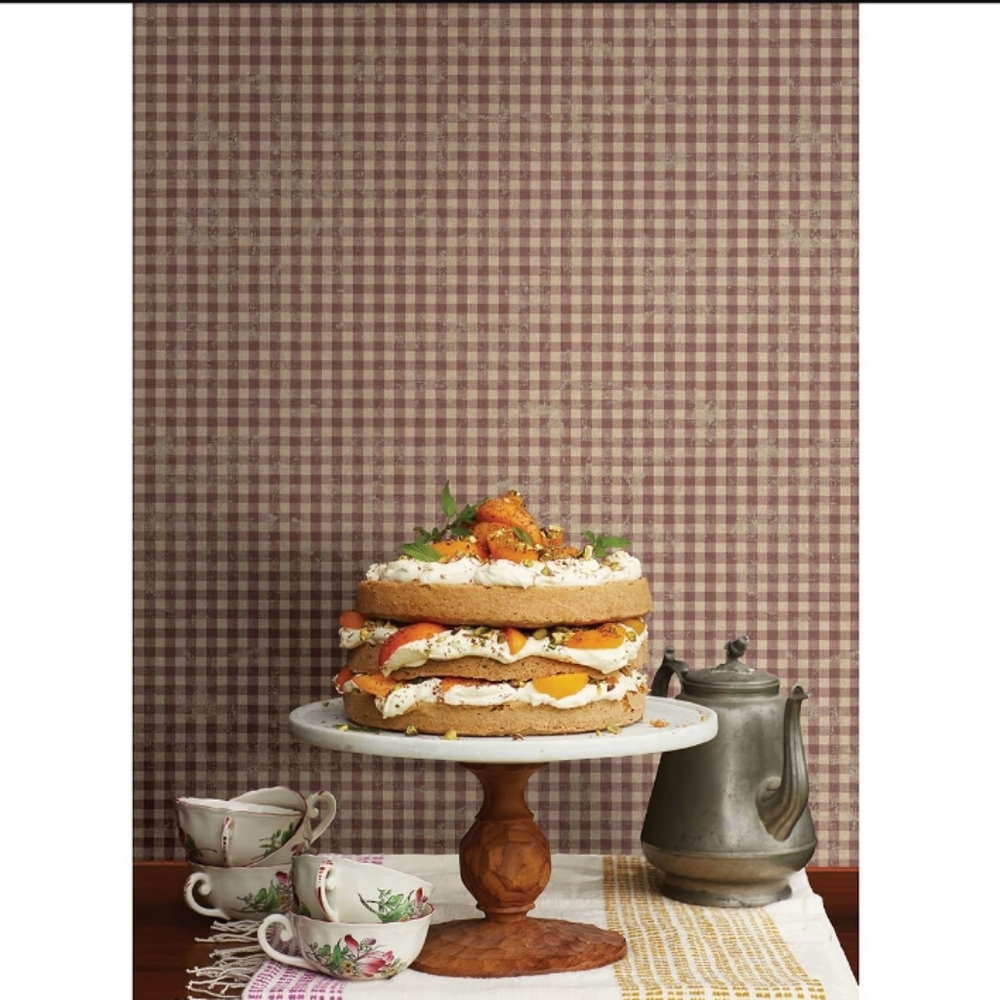 Wallpaper Greer Burgundy Gingham Check - Picture 3 of 6
